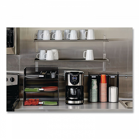 Onyx Breakroom Organizers, 3 Compartments,14.63 x 11.75 x 15, Steel Mesh, Black (3293BL)