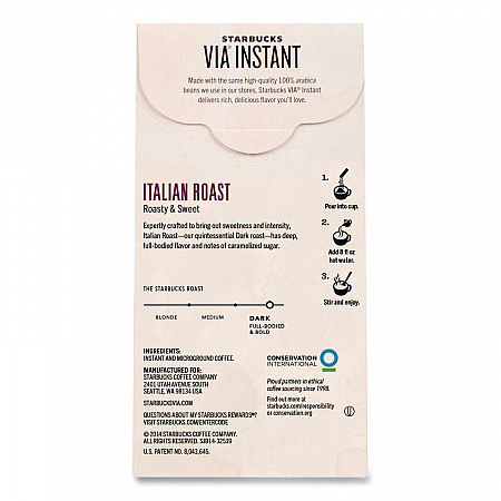 VIA Ready Brew Coffee, 0.11 oz, Italian Roast, 8/Pack, 12 Packs/Carton (12407838)