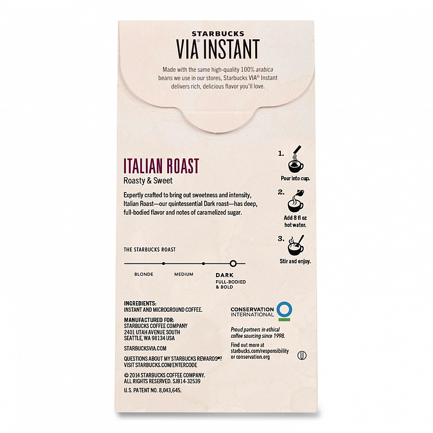 VIA Ready Brew Coffee, 0.11 oz, Italian Roast, 8/Pack, 12 Packs/Carton (12407838)