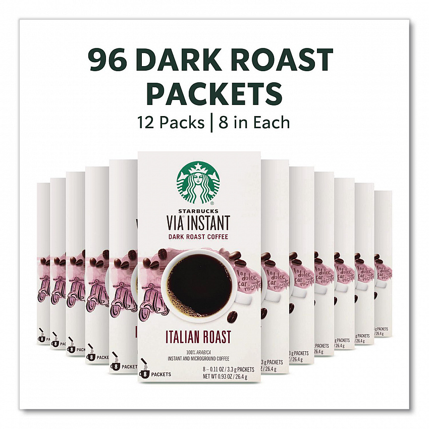 VIA Ready Brew Coffee, 0.11 oz, Italian Roast, 8 Packets/Bag, 12 Bags/Carton (12407838CT)