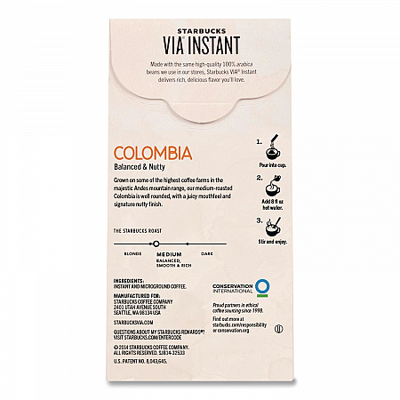 VIA Ready Brew Coffee, Colombia, 1.4 oz Packet, 8/Pack (12407839)