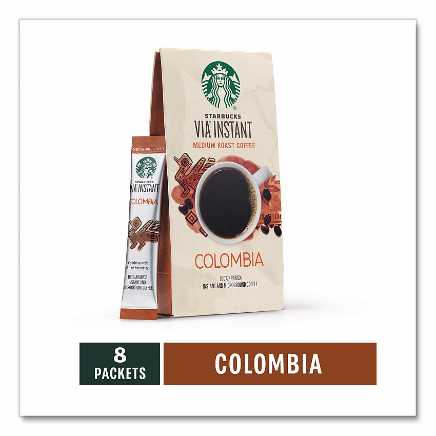 VIA Ready Brew Coffee, Colombia, 1.4 oz Packet, 8/Pack, 12 Packs/Carton (12407839CT)