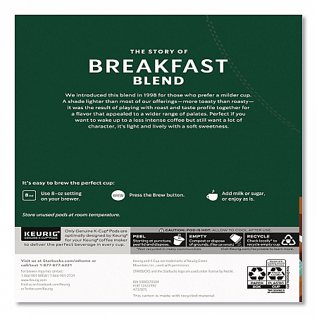 Breakfast Blend Coffee K-Cups, 96/Carton (011111157CT)