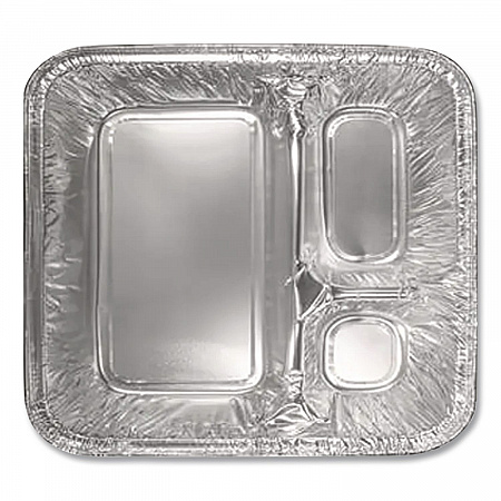 Aluminum Oblong Container with Lid, 3 Compartments, 24 oz, 8.5 x 6.38 x 1.47, Silver, 250/Carton (204535250W)
