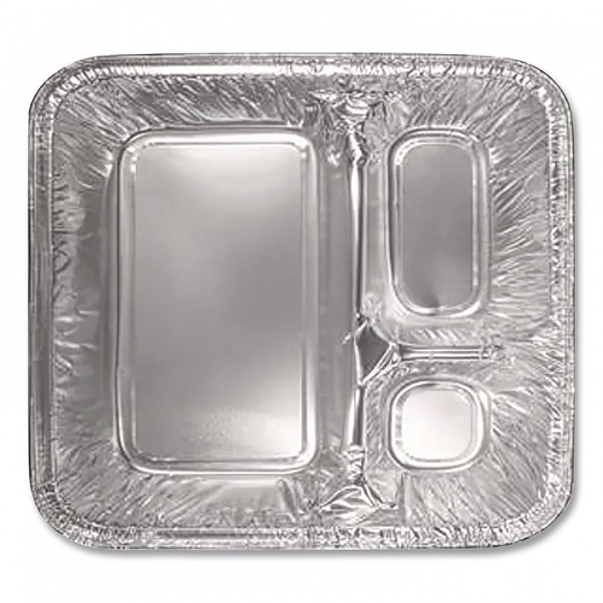 Aluminum Oblong Container with Lid, 3 Compartments, 24 oz, 8.5 x 6.38 x 1.47, Silver, 250/Carton (204535250W)