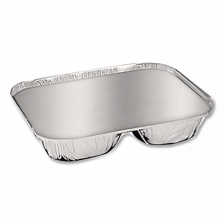 Aluminum Oblong Container with Lid, 3 Compartments, 24 oz, 8.5 x 6.38 x 1.47, Silver, 500/Carton (204535)