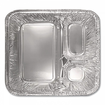 Aluminum Oblong Container with Lid, 3 Compartments, 24 oz, 8.5 x 6.38 x 1.47, Silver, 500/Carton (204535)