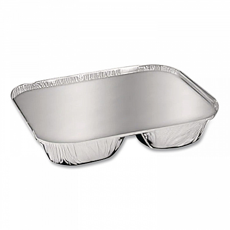Aluminum Oblong Container with Lid, 3 Compartments, 24 oz, 8.5 x 6.38 x 1.47, Silver, 250/Carton (204535250W)