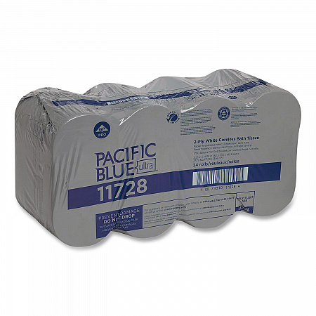 Pacific Blue Ultra Coreless Toilet Paper, Septic Safe, 2-Ply, White, 1,700 Sheets/Roll, 24 Rolls/Carton (11728)