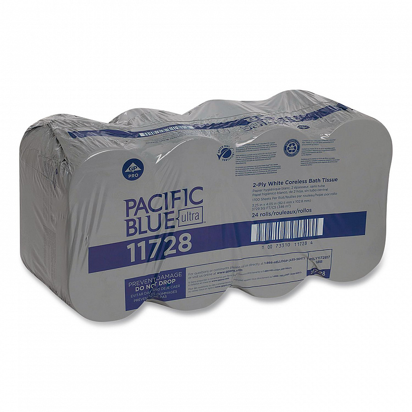 Pacific Blue Ultra Coreless Toilet Paper, Septic Safe, 2-Ply, White, 1,700 Sheets/Roll, 24 Rolls/Carton (11728)