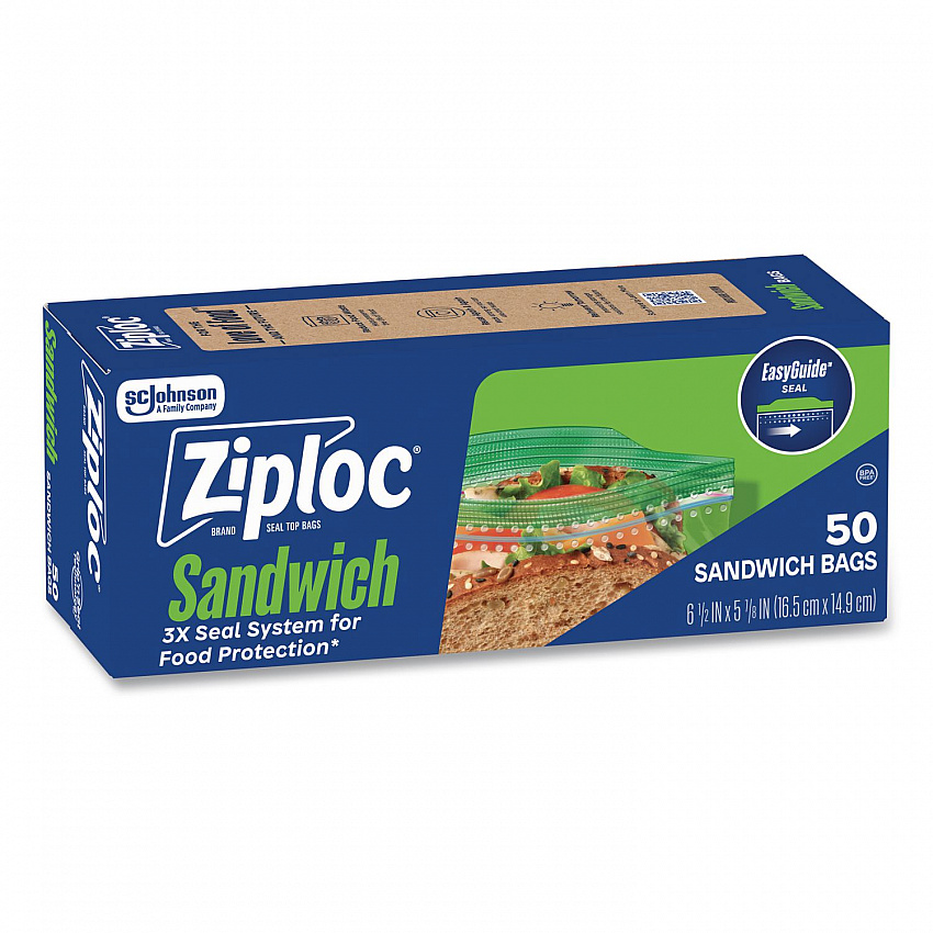 Resealable Sandwich Bags, 6.5" x 5.88", Clear, 50/Box (383179BX)