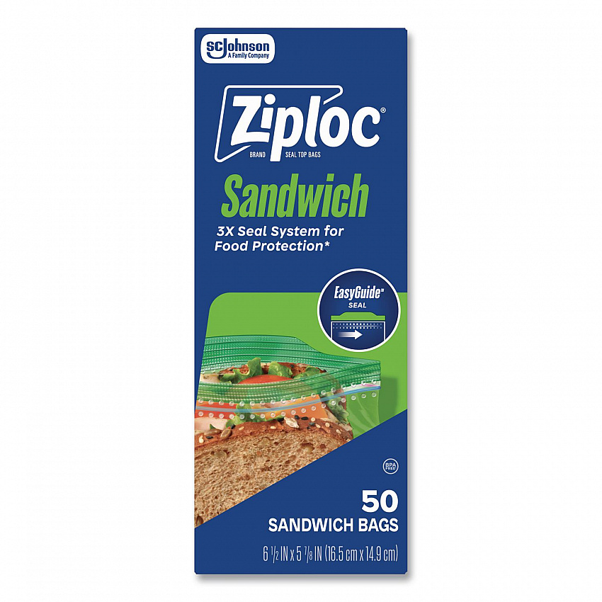 Resealable Sandwich Bags, 6.5" x 5.88", Clear, 50 Bags/Box, 12 Boxes/Carton (383179)