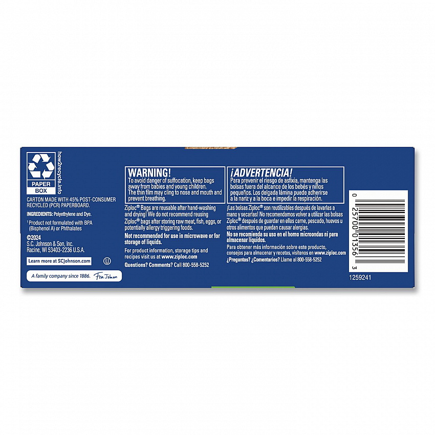 Resealable Sandwich Bags, 6.5" x 5.88", Clear, 50 Bags/Box, 12 Boxes/Carton (383179)
