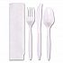 Economy Cutlery Kit, Fork/Knife/Napkin/Spoon, Plastic, White, 250/Carton (117799)
