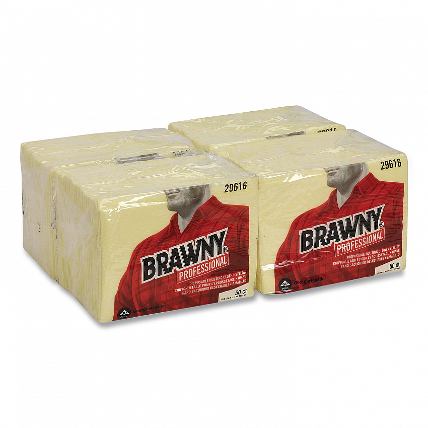 Dusting Cloths, Quarterfold, 17 x 24, Unscented, Yellow, 50/Pack, 4 Packs/Carton (29616)