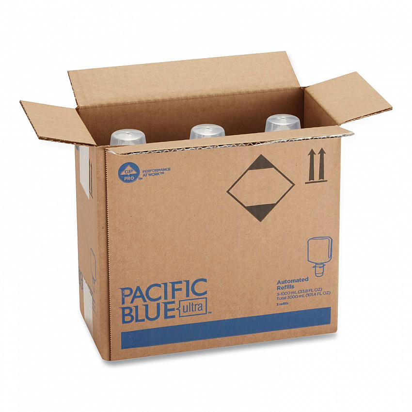 Pacific Blue Ultra Automated Sanitizer Dispenser Refill Foam Hand Sanitizer, 1,000 mL Bottle, Fragrance-Free, 3/Carton (43337)