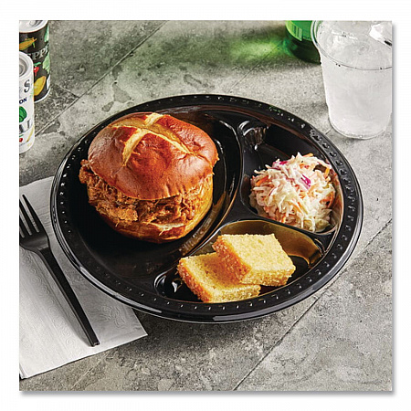 Heavyweight Plastic 3-Compartment Plates, 10.25