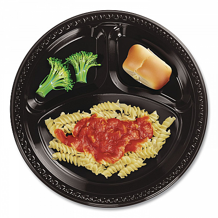 Heavyweight Plastic 3-Compartment Plates, 10.25