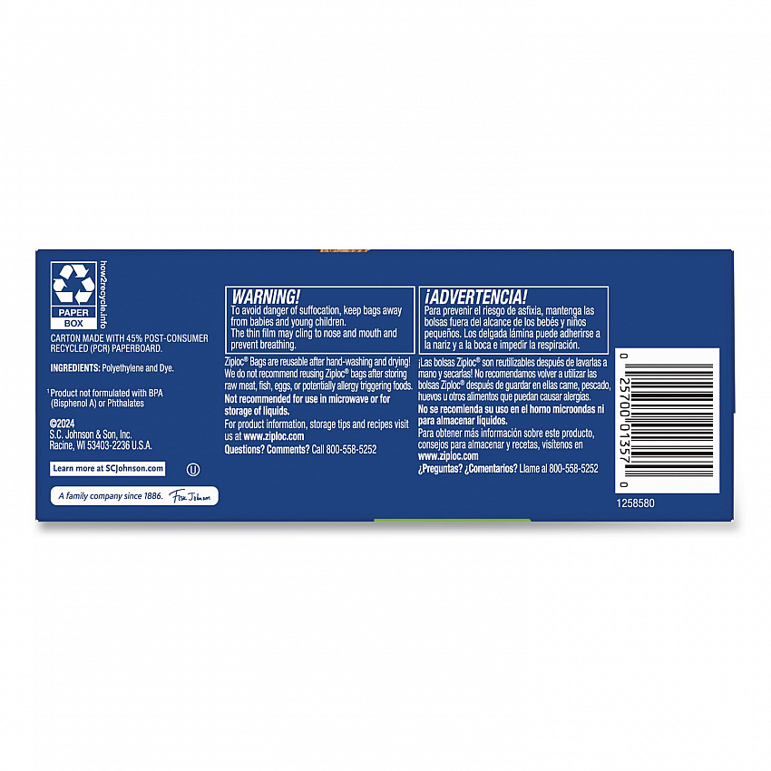 Resealable Sandwich Bags, 6.5" x 5.88", Clear, 105 Bags/Box, 12 Boxes/Carton (383211)