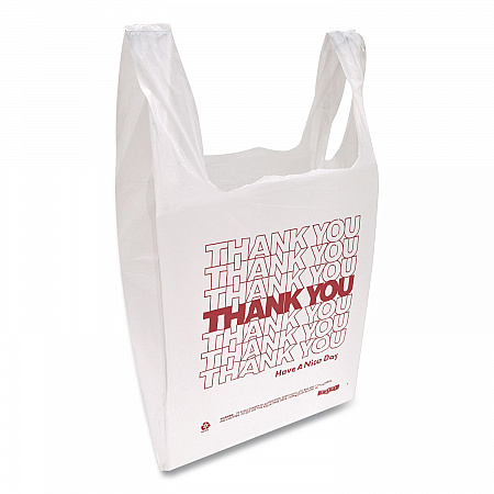 HDPE T-Shirt Bags, Thank You - Have a Nice Day Labeling, Cut-Out Handles, 12