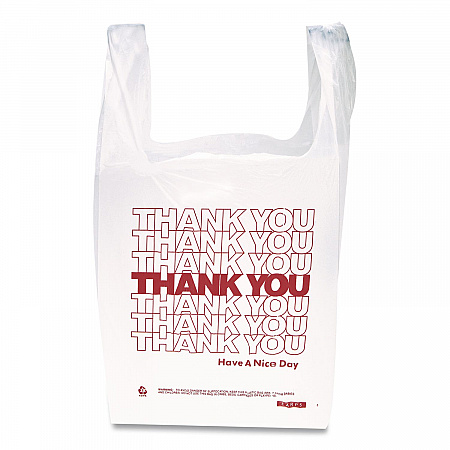 HDPE T-Shirt Bags, Thank You - Have a Nice Day Labeling, Cut-Out Handles, 12