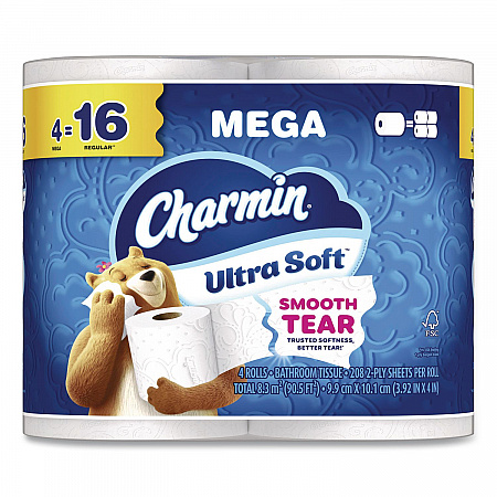 Ultra Soft Bathroom Tissue, Septic Safe, 2-Ply, White, 208 Sheets/Roll, 4 Rolls/Pack (19261PK)
