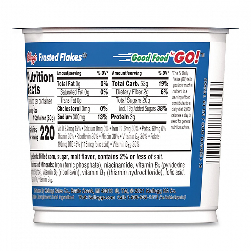 Breakfast Cereal, Frosted Flakes, Single-Serve 2.1 oz Cup, 6/Box (01468)