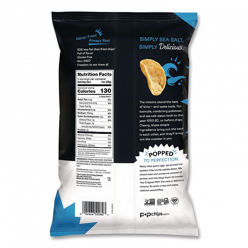 Potato Chips, Sea Salt Flavor, 0.8 oz Bag, 24/Carton (71100)