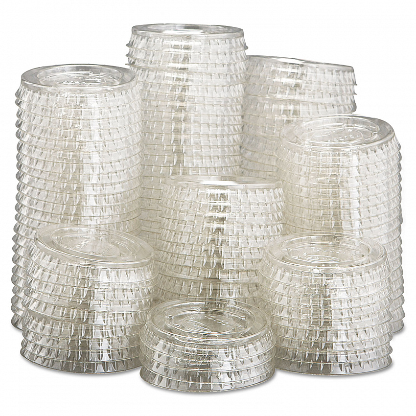 Portion/Souffle Cup Lids, Fits 0.5 oz to 1 oz Portion Cups, Plastic, Clear, 125/Pack, 20 Packs/Carton (PL100N)