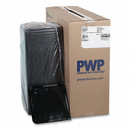 Recycled Plastic Container, 6 x 6 Brownie Container, 7.5 x 7.5 x 0.56, Black, Plastic, 195/Carton (75SBASE)