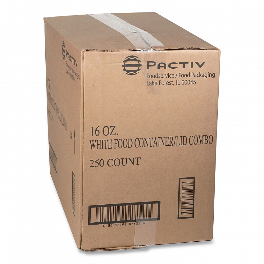 Paper Round Food Container and Lid Combo, 16 oz, 38" Diameter x 3.9" h, White, 250/Carton (D16RBLD)