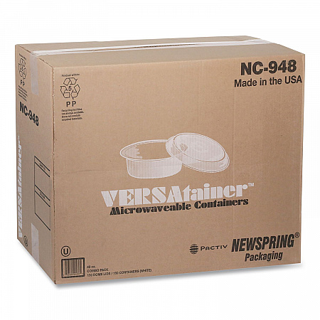 Newspring VERSAtainer Microwavable Containers, 48 oz, 9.5 x 9.5 x 2.4, White/Clear, Plastic, 150/Carton (NC948)