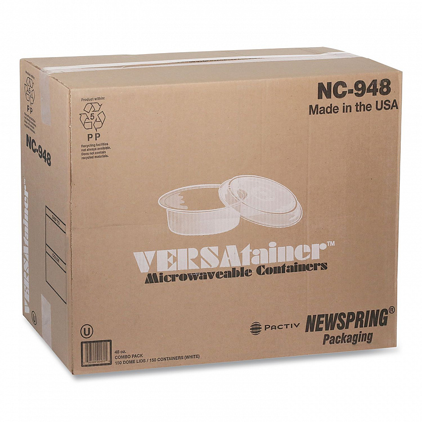 Newspring VERSAtainer Microwavable Containers, 48 oz, 9.5 x 9.5 x 2.4, White/Clear, Plastic, 150/Carton (NC948)