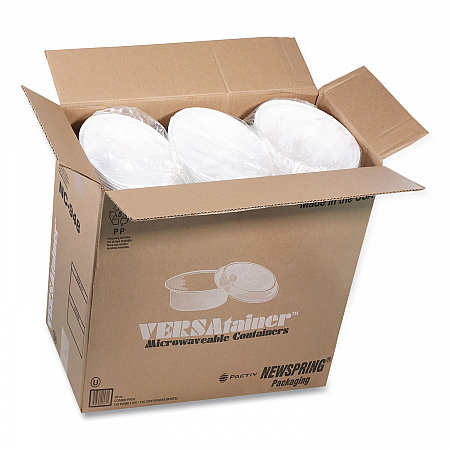 Newspring VERSAtainer Microwavable Containers, 48 oz, 9.5 x 9.5 x 2.4, White/Clear, Plastic, 150/Carton (NC948)