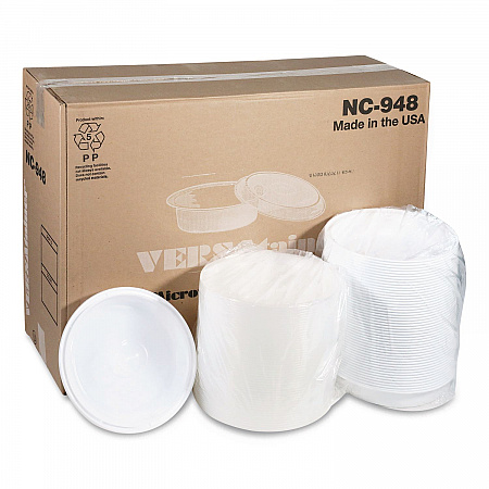 Newspring VERSAtainer Microwavable Containers, 48 oz, 9.5 x 9.5 x 2.4, White/Clear, Plastic, 150/Carton (NC948)