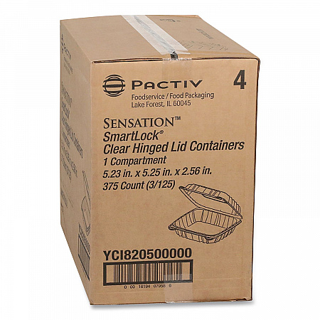 SENSATION SmartLock Hinged Lid Container, 5.2 x 5.3 x 2.56, Clear, Plastic, 375/Carton (YCI820500000)
