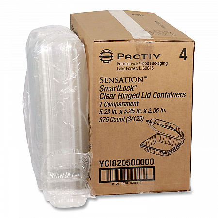 SENSATION SmartLock Hinged Lid Container, 5.2 x 5.3 x 2.56, Clear, Plastic, 375/Carton (YCI820500000)