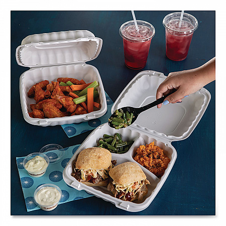EarthChoice SmartLock Microwavable MFPP Hinged Lid Container, 3 Compartments, 9.33 x 8.88 x 3.1, White, Plastic, 120/Carton (YCN80903)