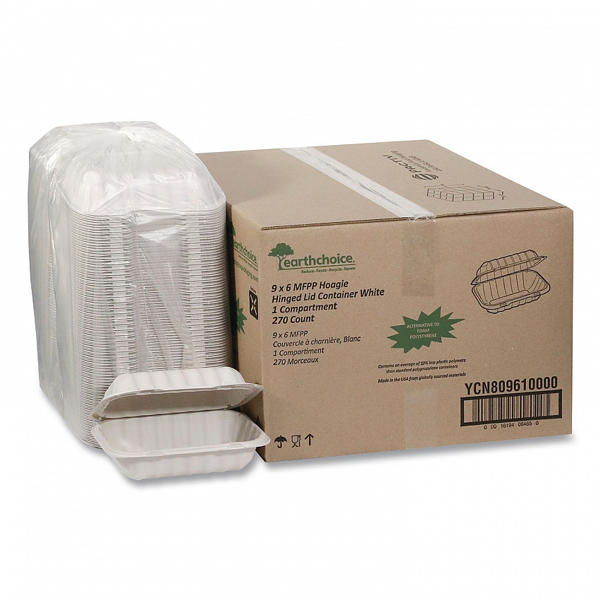 EarthChoice SmartLock Microwavable MFPP Hinged Lid Container, 9 x 6 x 3, White, Plastic, 270/Carton (YCN80961)