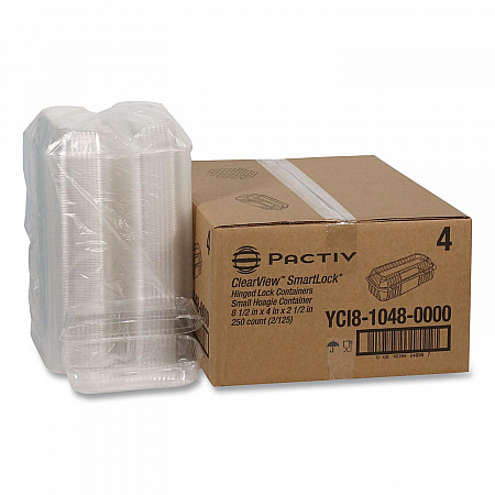 ClearView SmartLock Hinged Lid Container, 23 oz, 8.5 x 4 x 2.5, Clear, Plastic, 250/Carton (YCI81048)
