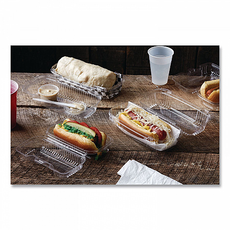 ClearView SmartLock Hinged Lid Container, 23 oz, 8.5 x 4 x 2.5, Clear, Plastic, 250/Carton (YCI81048)