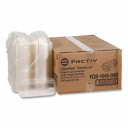ClearView SmartLock Hinged Lid Container, Hoagie Container, 27 oz, 9.3 x 4.5 x 3, Clear, Plastic, 250/Carton (YCI81049)