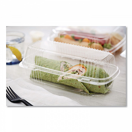 ClearView SmartLock Hinged Lid Container, Hoagie Container, 27 oz, 9.3 x 4.5 x 3, Clear, Plastic, 250/Carton (YCI81049)