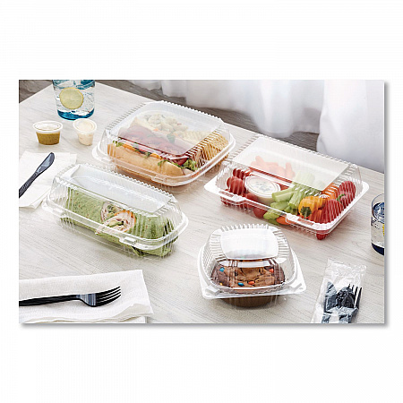 ClearView SmartLock Hinged Lid Container, Hoagie Container, 27 oz, 9.3 x 4.5 x 3, Clear, Plastic, 250/Carton (YCI81049)