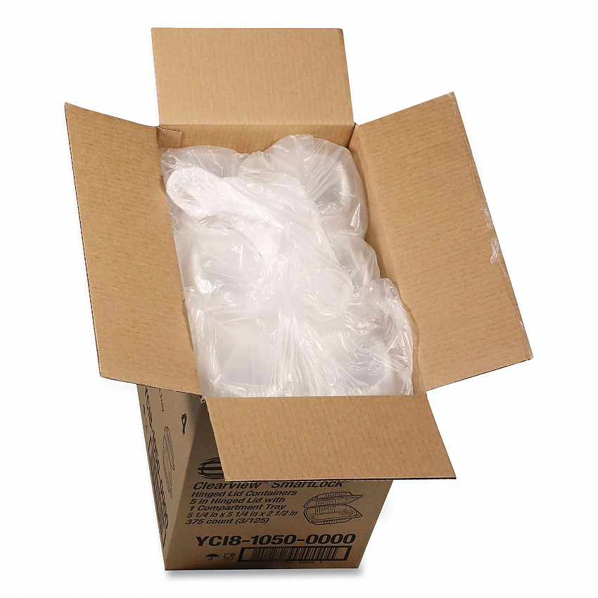 ClearView SmartLock Hinged Lid Container, Hoagie Container, 11 oz, 5.25 x 5.25 x 2.5, Clear, Plastic, 375/Carton (YCI81050)