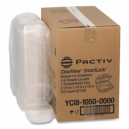 ClearView SmartLock Hinged Lid Container, Hoagie Container, 11 oz, 5.25 x 5.25 x 2.5, Clear, Plastic, 375/Carton (YCI81050)