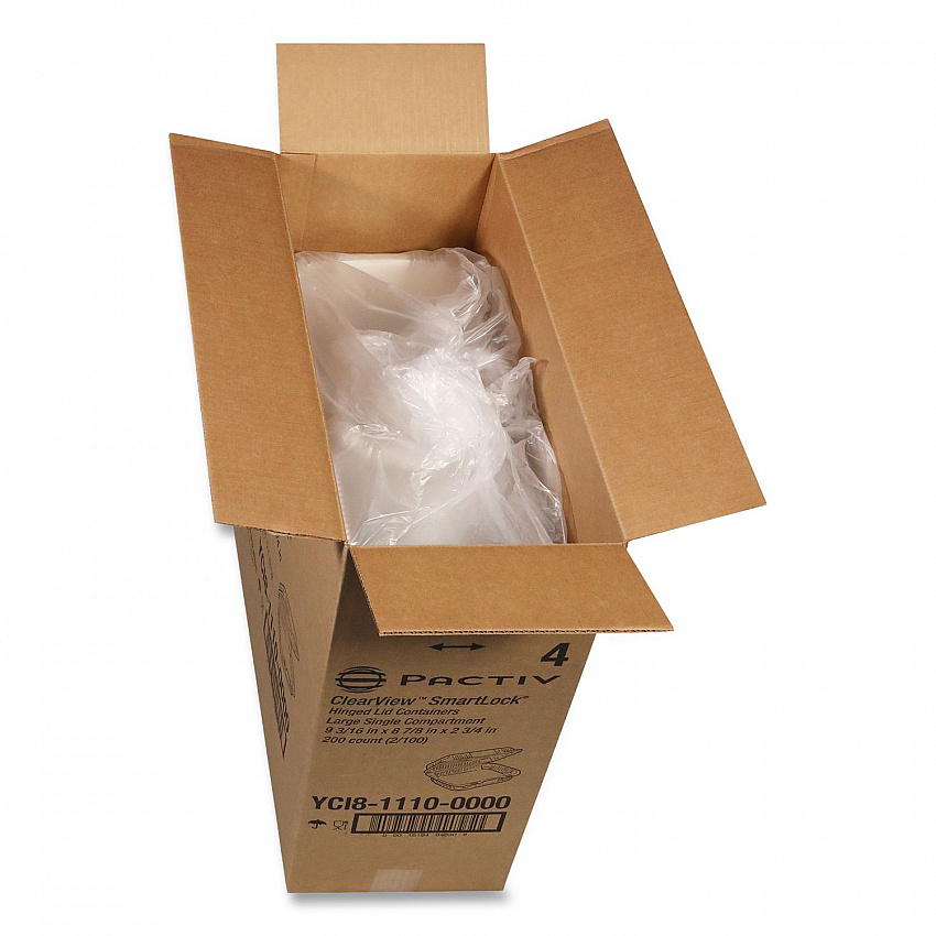 ClearView SmartLock Hinged Lid Container, 9.22 x 8.88 x 2.91, Clear, Plastic, 200/Carton (YCI81110)