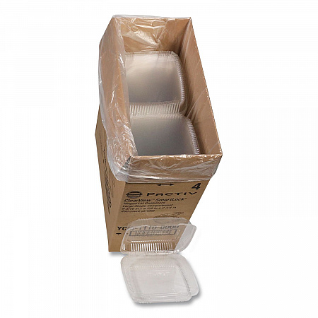 ClearView SmartLock Hinged Lid Container, 9.22 x 8.88 x 2.91, Clear, Plastic, 200/Carton (YCI81110)