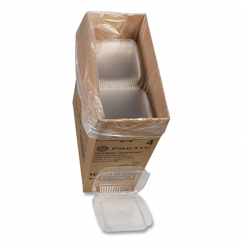 ClearView SmartLock Hinged Lid Container, 9.22 x 8.88 x 2.91, Clear, Plastic, 200/Carton (YCI81110)