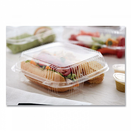 ClearView SmartLock Hinged Lid Container, 3 Compartments, 5 oz/14 oz, 8.2 x 8.3 x 2,9, Clear, Plastic, 200/Carton (YCI81123)
